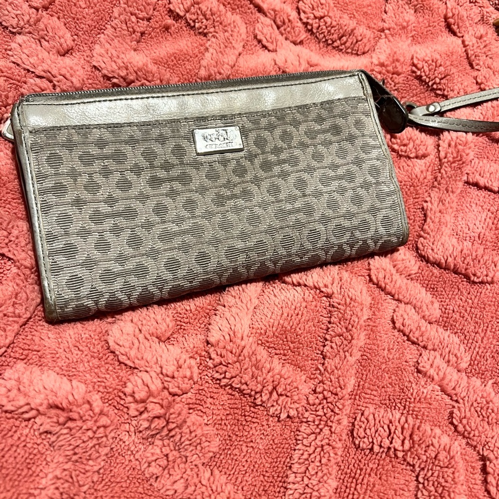 Coach Silver and Gray Textured Wristlet